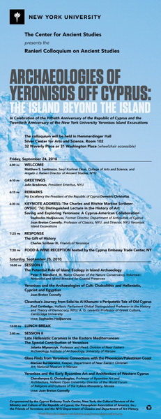 Invitation and Program for the Conference in New York Archaeologies of Yeronisos off Cyprus: The Island beyond the Island 
